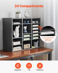 Literature Organizer 24 Compartment Wooden Mailbox Sorter Grey