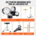 Kids Drum Set 5-Piece 406mm Bass Toms Snare Cymbal Throne Sticks Black