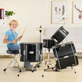 Kids Drum Set 5-Piece 406mm Bass Toms Snare Cymbal Throne Sticks Black