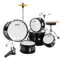 Kids Drum Set 5-Piece 406mm Bass Toms Snare Cymbal Throne Sticks Black