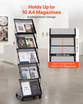 Foldable 5 Pocket Magazine Rack w/ Wheels Metal Floor Stand