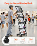 Foldable 5 Pocket Magazine Rack w/ Wheels Metal Floor Stand