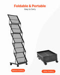 Foldable 5 Pocket Magazine Rack w/ Wheels Metal Floor Stand