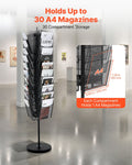 Rotating Brochure Display Rack 30 Pockets Magazine Literature Stand