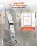 Magazine Rack 10 Pocket Floor Standing Metal Display Silver