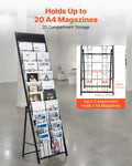 Brochure Display Rack 20 Pocket Magazine Literature Stand Black
