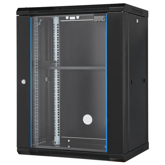 15U Wall Mount Network Cabinet, 226.8 kg Max. Ground Load Capacity, Server Rack Cabinet Enclosure with Locking Tempered Glass Door, Side Panels, Q235 Carbon Steel, for IT Equipment, A/V Devices