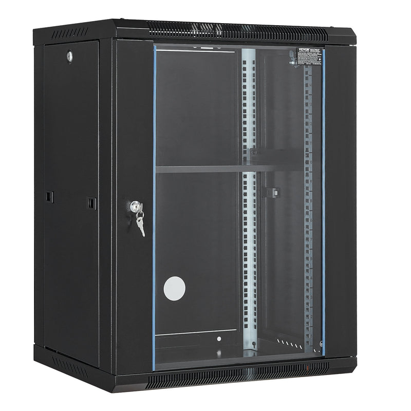 15U Wall Mount Network Cabinet Server Rack Enclosure Glass Door