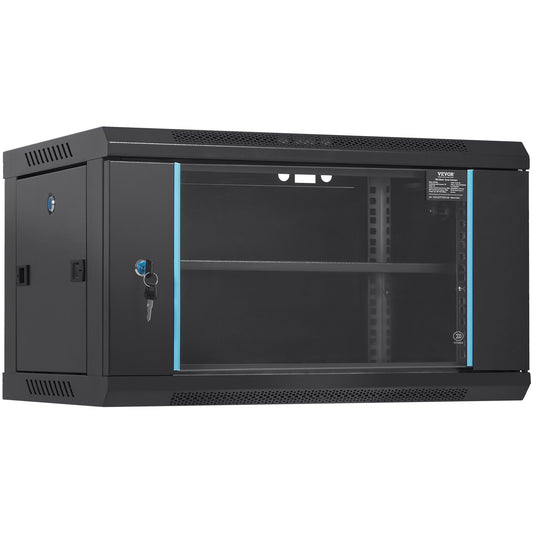 6U Wall Mount Network Server Cabinet 15.5" Deep Locking Glass Door