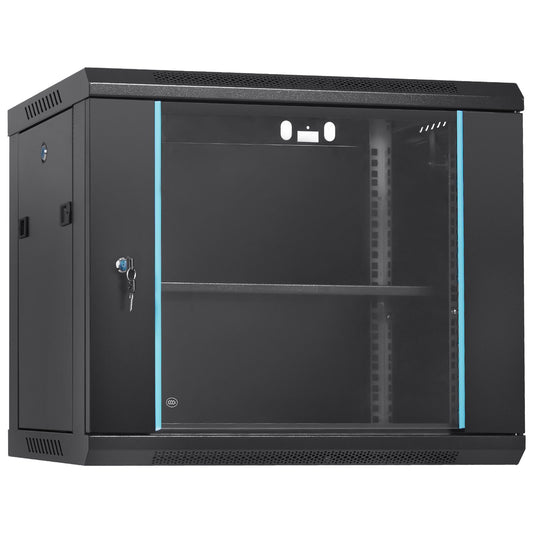 9U Wall Mount Server Cabinet 39cm Deep Locking Glass Door