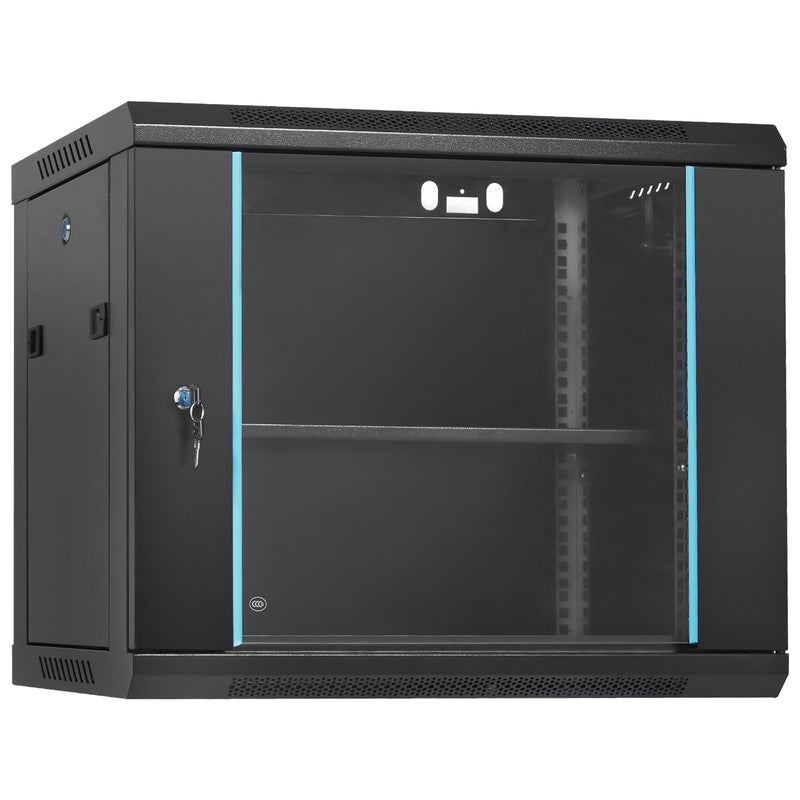9U Wall Mount Server Cabinet 39cm Deep Locking Glass Door