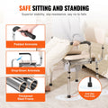 Commode Chair, Bedside Commode with Padded Seat, Drop-Down Arms, 7-Level Adjustable Height, 5.8L Removable Bucket, Easy to Assemble, 350LBS Capacity, Portable Toilet for Adults Seniors