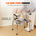 Commode Chair, Bedside Commode with Padded Seat, Drop-Down Arms, 7-Level Adjustable Height, 5.8L Removable Bucket, Easy to Assemble, 350LBS Capacity, Portable Toilet for Adults Seniors