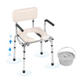 Commode Chair, Bedside Commode with Padded Seat, Drop-Down Arms, 7-Level Adjustable Height, 5.8L Removable Bucket, Easy to Assemble, 350LBS Capacity, Portable Toilet for Adults Seniors