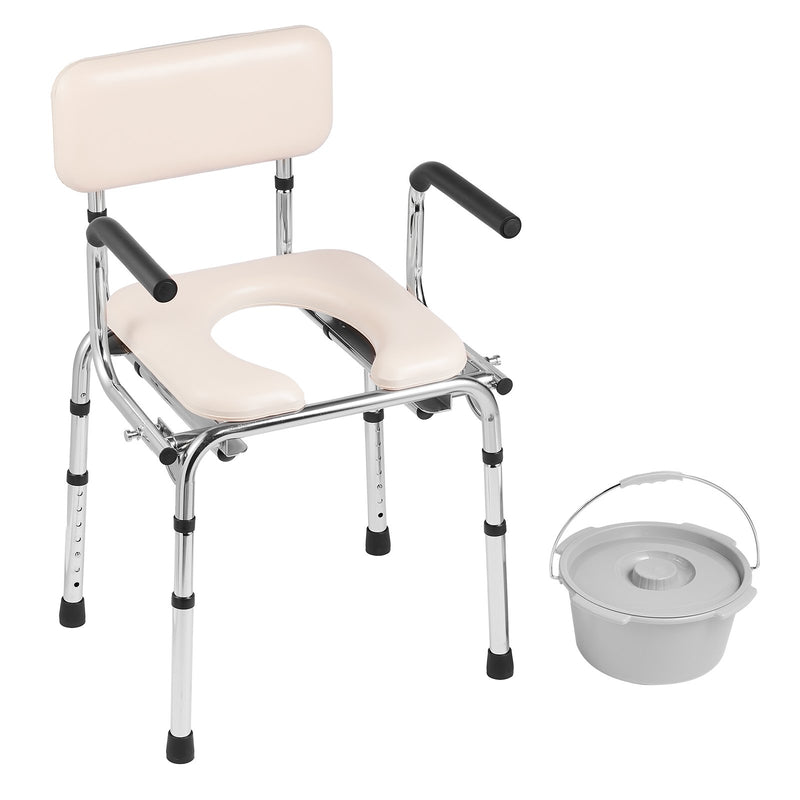 VEVOR Commode Chair Bedside Adjustable Height 350LBS 5.8L Bucket