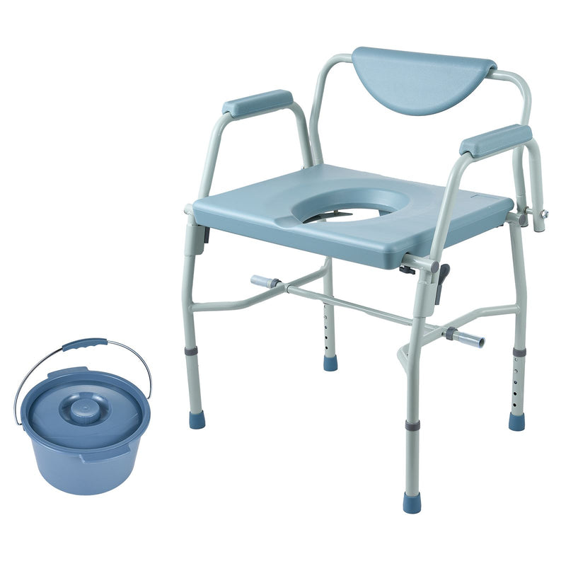 Commode Chair, Bedside Commode with Drop-Down Arms and Detachable Backrest, 5-Level Adjustable Height, 7L Removable Bucket, Easy to Assemble, 1000LBS Capacity, Portable Toilet for Adults Seniors