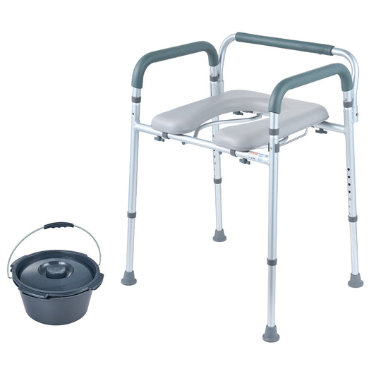 Commode Chair Bedside Adjustable 7-Level 5.8L Bucket 350LBS Capacity