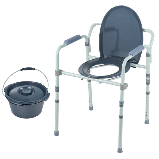 Commode Chair 350LBS Capacity 7-Level Adjustable Height Removable Bucket