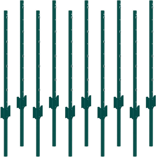 3ft U-Channel Fence Posts 10 Pack Steel Green Heavy Duty
