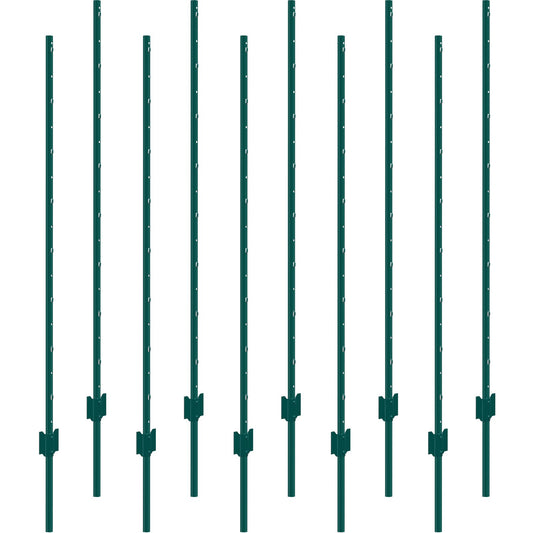 5FT T-Post Fence 10 Pack Heavy Duty Metal Green Posts
