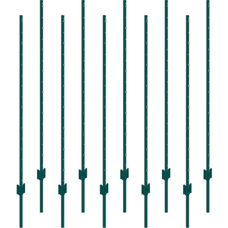5FT T-Post Fence 10 Pack Heavy Duty Metal Green Posts