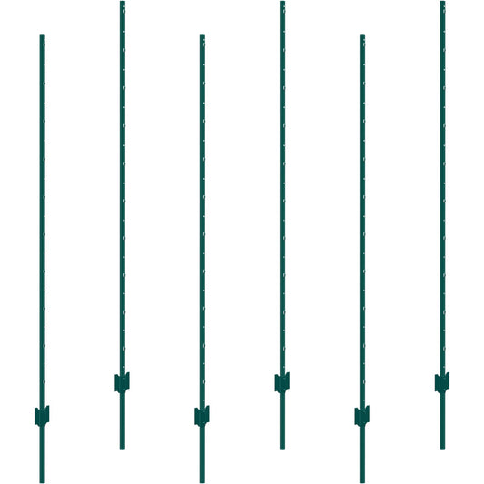 6 Pack 6ft T-Post Heavy Duty Metal Fence Posts Green