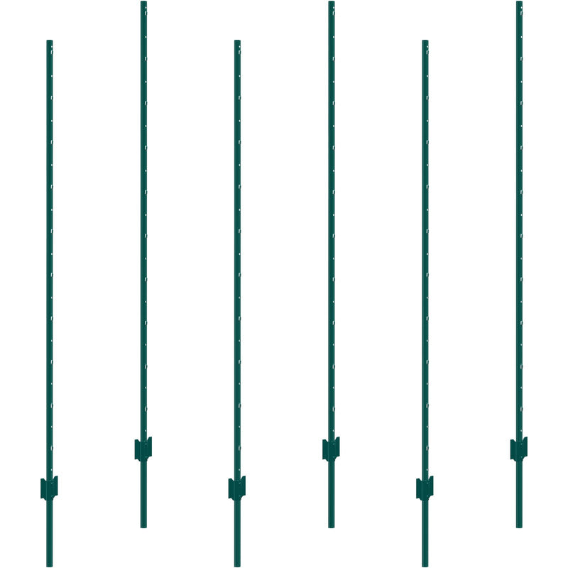 6 Pack 6ft T-Post Heavy Duty Metal Fence Posts Green