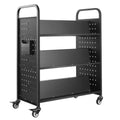 Library Book Cart 150kg Capacity Double Sided W-Shelves Black