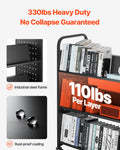 Library Book Cart 150kg Capacity Double Sided W-Shelves Black