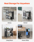 Library Book Cart 150kg Capacity Double Sided W-Shelves Black