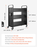 Library Book Cart 150kg Capacity Double Sided W-Shelves Black