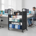 Library Book Cart 150kg Capacity Double Sided W-Shelves Black