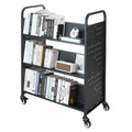 Library Book Cart 150kg Capacity Double Sided W-Shelves Black
