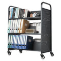 Library Book Cart 150kg Capacity Double Sided W-Shelves Black