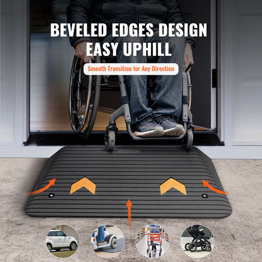 Upgraded Rubber Threshold Ramp, 8.9 cm Rise Door Ramp with 1 Channel, Natural Rubber Car Ramp with Non-Slip Textured Surface, 15 tons Load Capacity Curb Ramp for Wheelchair and Scooter