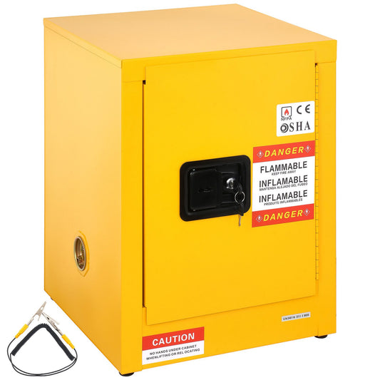 12 Gallon Safety Cabinet for Flammable Liquids Single door and Manual Close Yellow Hazardous Storage