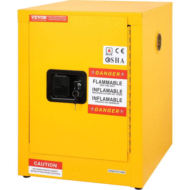 12 Gallon Flammable Liquids Safety Cabinet Yellow Manual Close