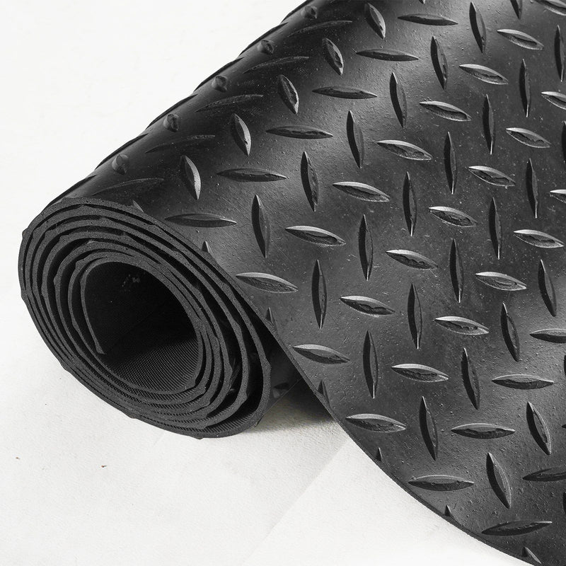 Diamond Plate Rubber Flooring 3mm 4ft x 6ft Roll Black Garage Mat