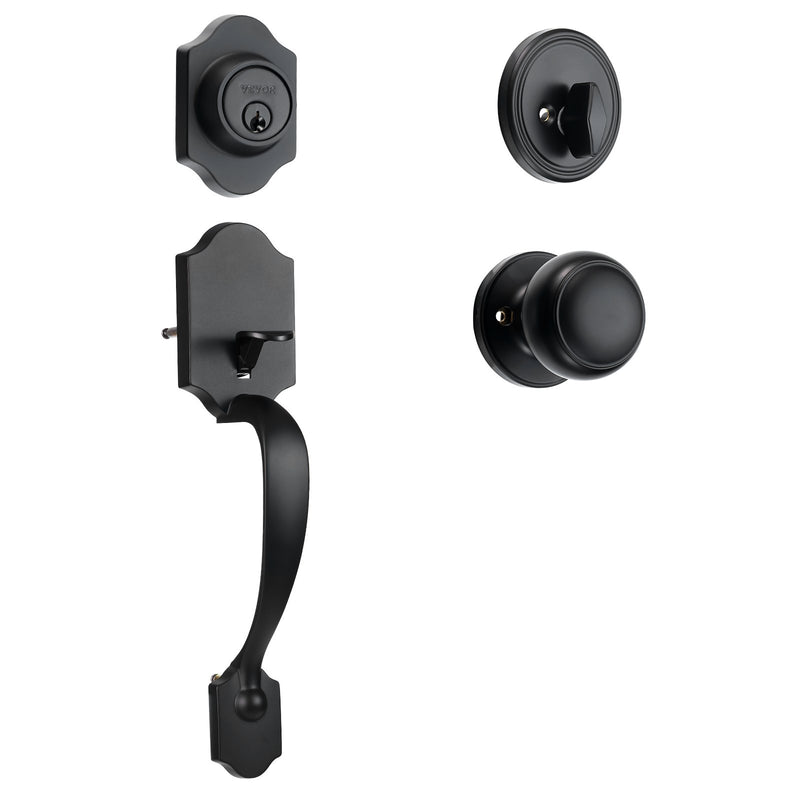 Front Door Handle Deadbolt Set Matte Black Single Cylinder 80 Char