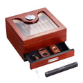 Cigar Humidor, Glass Top Cigar Humidor Box, Handmade Spanish Cedar Wood Cigar Desktop Box, Cigar Storage Case with Humidifier, Hygrometer, Divider and Accessory Drawer, 20-35 Cigars