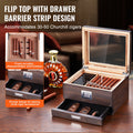 50 Cigar Humidor Cedar Glasstop Box Humidifier Hygrometer Drawer