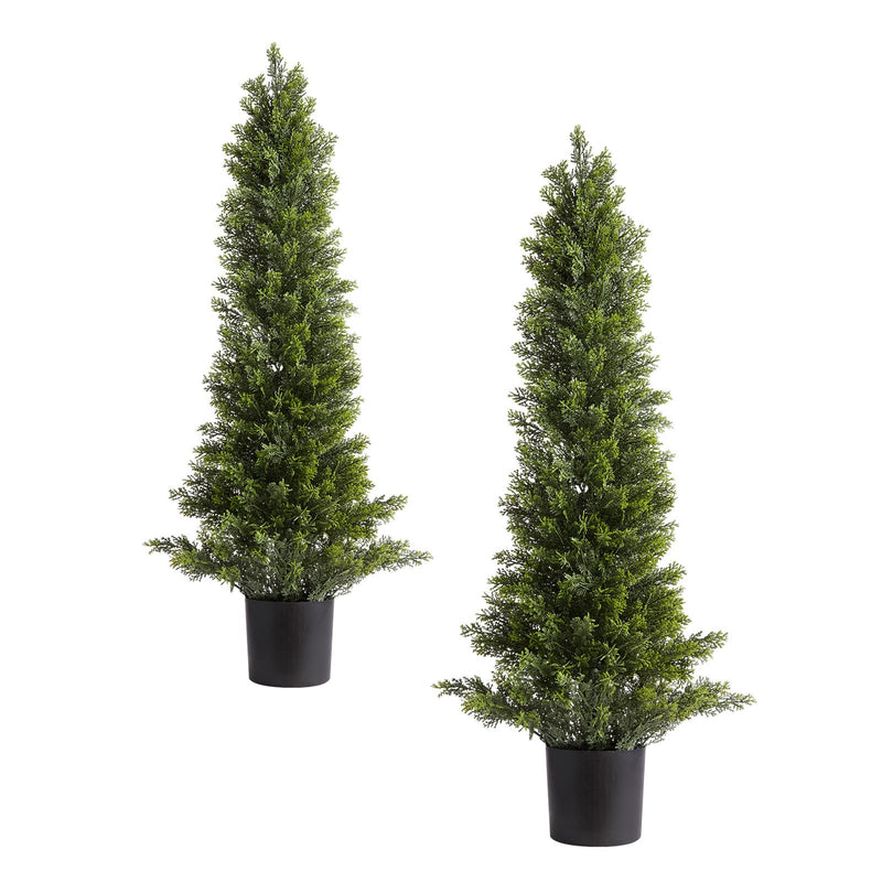 Artificial Topiary Cedar Trees 2 Set 914mm Faux Pine Shrubs Fake Silk
