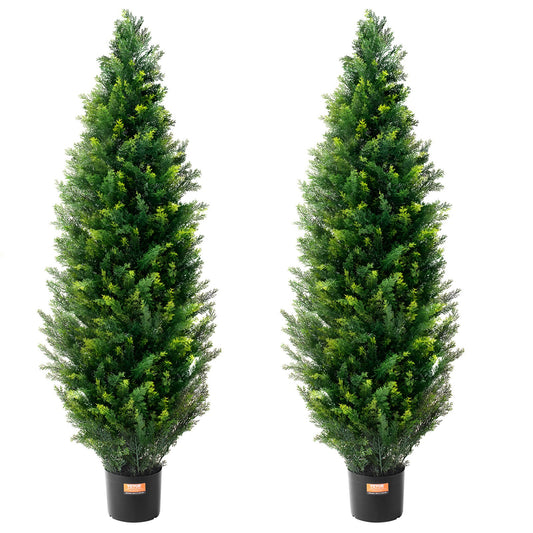 2x 4ft Artificial Cedar Topiary Trees UV Resistant Indoor Outdoor Decor