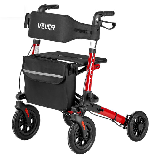 Rollator Walker 3-Fold Aluminium Seat Mobility Aid 136kg Cup Holder