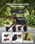 Rollator Walker 3-Fold Aluminium Seat Mobility Aid 136kg Cup Holder