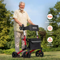 Rollator Walker 3-Fold Aluminium Seat Mobility Aid 136kg Cup Holder