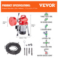 Drain Cleaner Machine 66ft 5/8in 250W Sectional Snake Auger