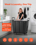 Rolling Laundry Cart 118kg Capacity Waterproof Liner Swivel Wheels