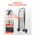 Shopping Cart, Folding Grocery Utility Cart with Swivel Wheels, 40.8 kg Large Load Capacity, Heavy Duty Rolling Laundry Basket Butler for Laundry, Shopping, Camping, Grocery, Luggage, Black