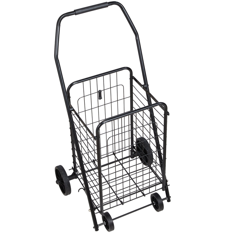 Folding Shopping Cart 40.8kg Capacity Swivel Wheels Black
